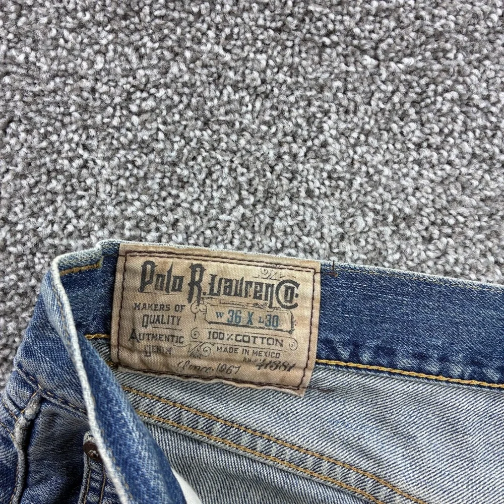 Polo Ralph Lauren Jeans Mens 36x30 Blue Cotton Distressed Straight Light Wash
